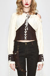 Beige Halterneck Vintage Sexy Slim Womens Punk Blouse